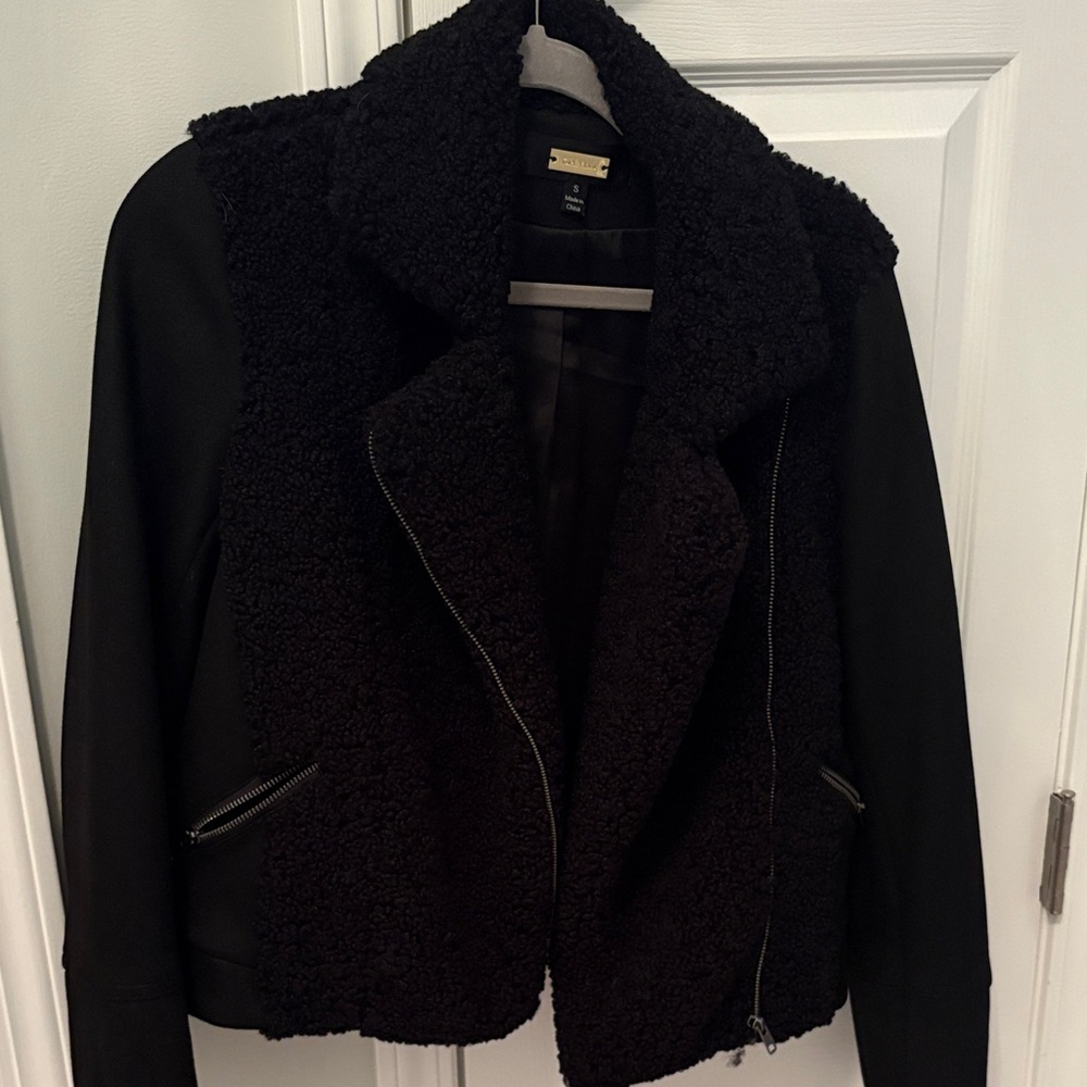 Greylin Black Faux-Sherpa Moto Jacket